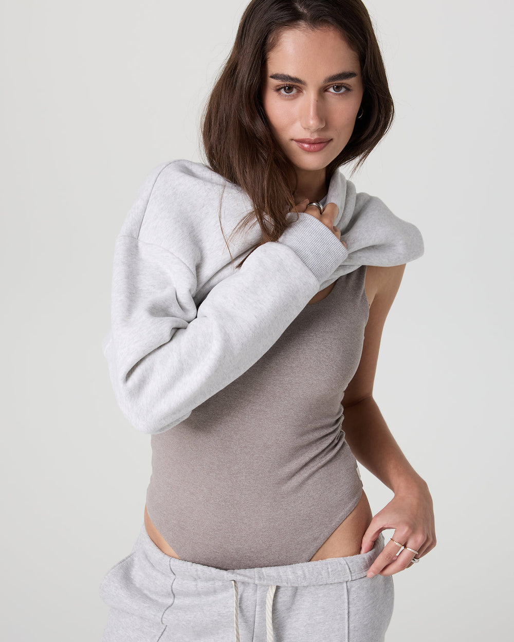 Vuori Sleeveless Halo Bodysuit Cobblestone Heather