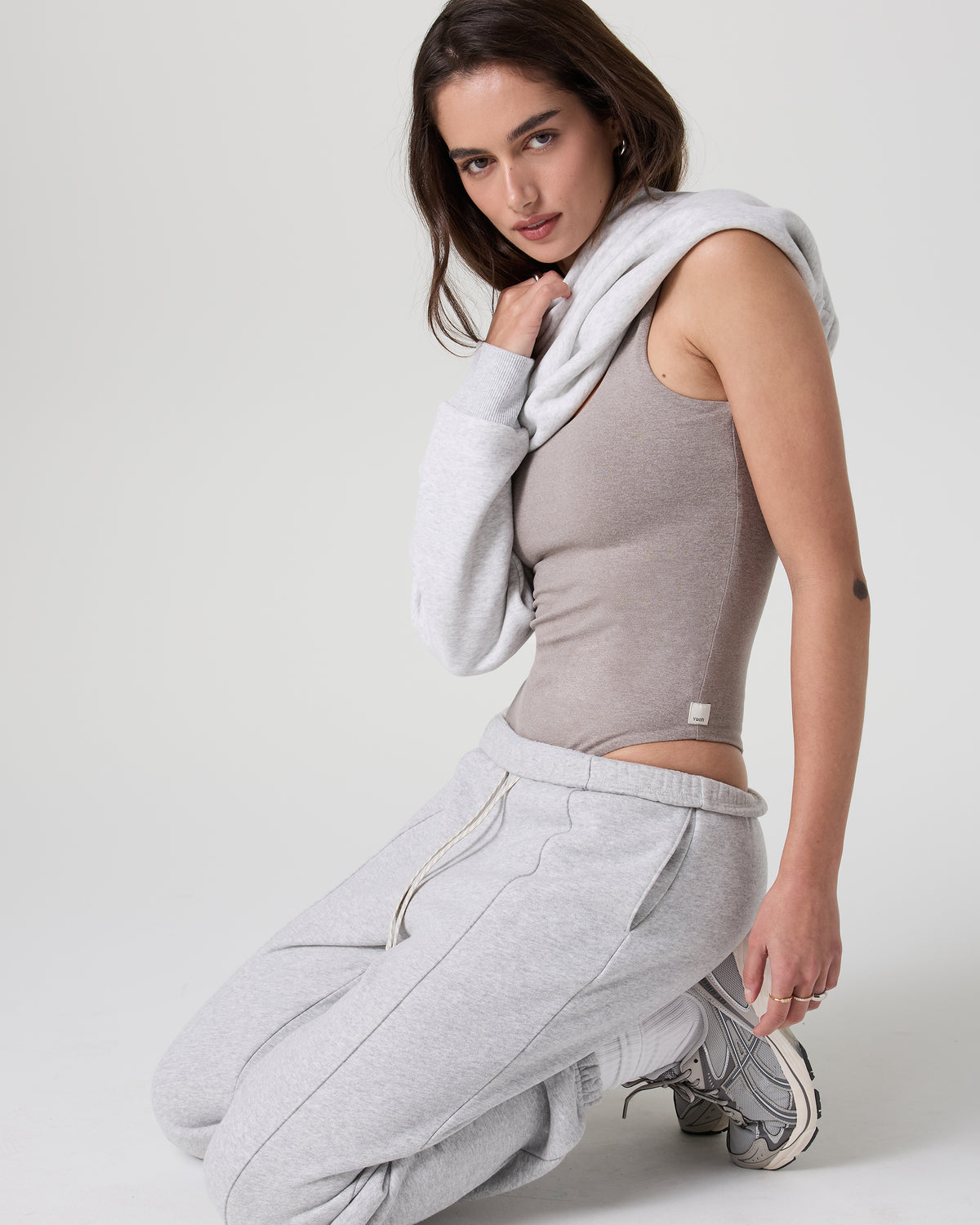 Vuori Sleeveless Halo Bodysuit Cobblestone Heather