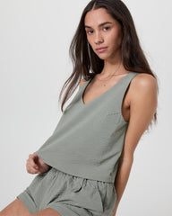 Vuori Villa Textured Crop Tank Laurel