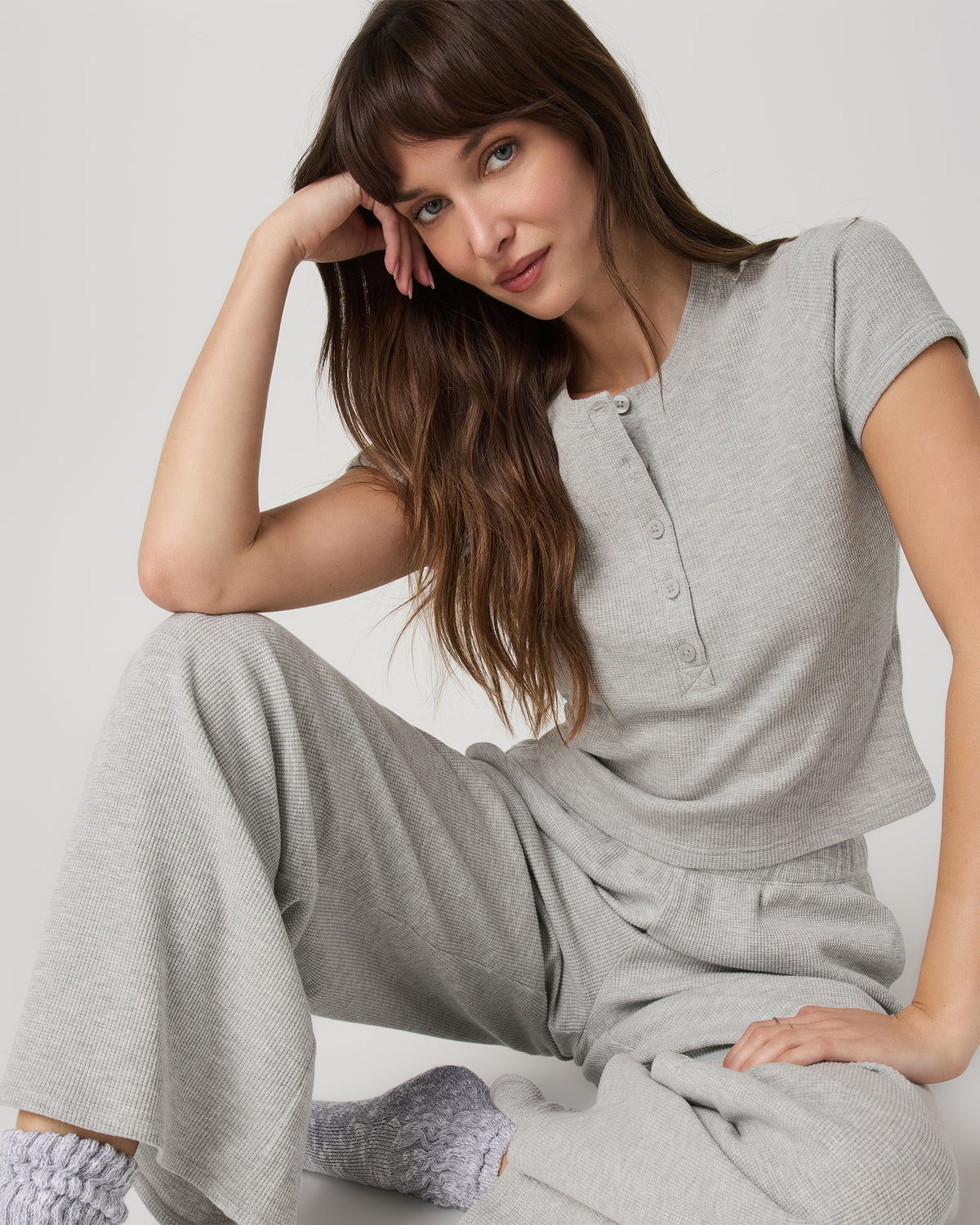 Vuori Women's Short Sleeve Waffle Baby Tee Light Heather Grey