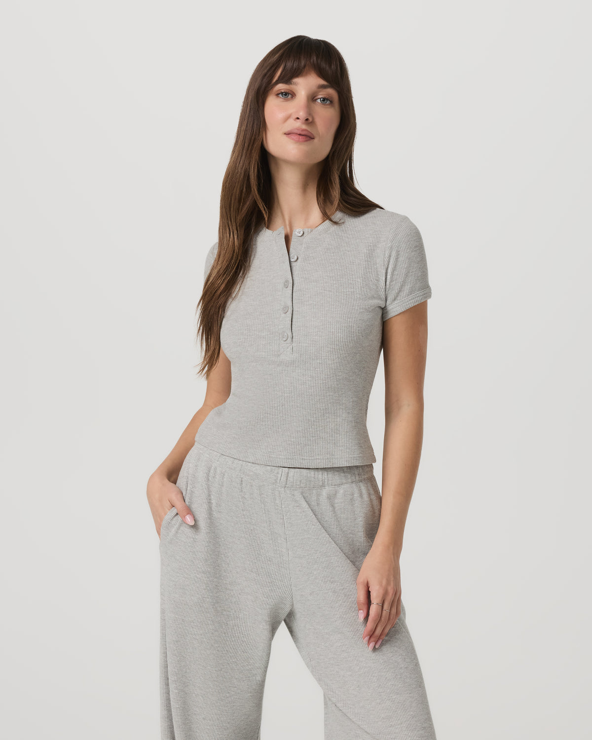 Vuori Women's Short Sleeve Waffle Baby Tee Light Heather Grey