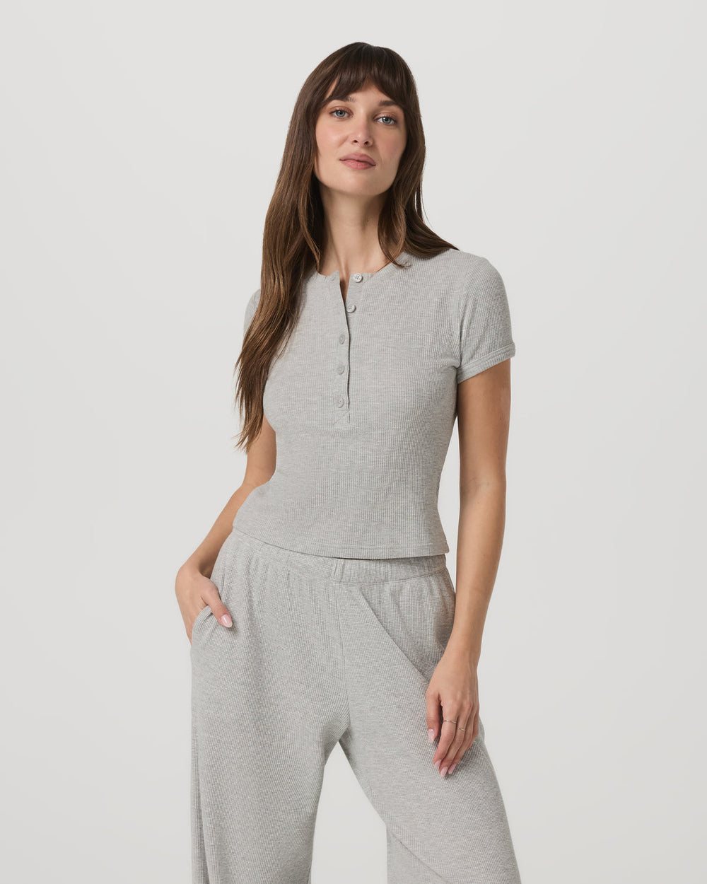Vuori Women's Short Sleeve Waffle Baby Tee Light Heather Grey
