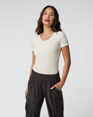 Vuori Short Sleeve Pose Bodysuit Milkweed Ribbed Bodysuit