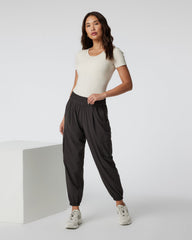 Vuori Short Sleeve Pose Bodysuit Milkweed Ribbed Bodysuit
