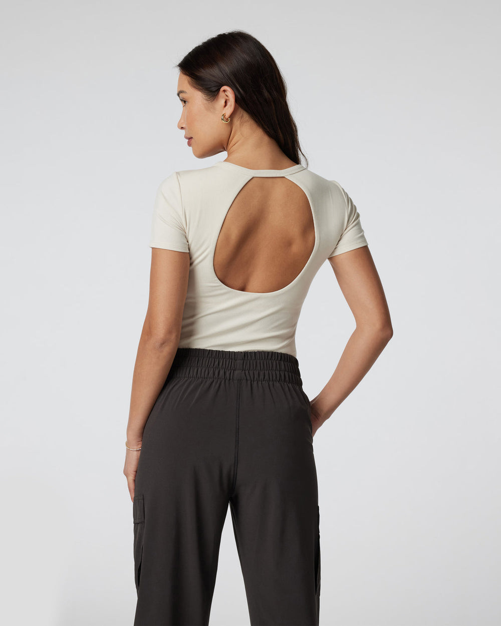 Vuori Short Sleeve Pose Bodysuit Milkweed Ribbed Bodysuit