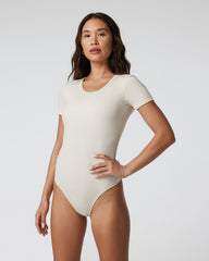 Vuori Short Sleeve Pose Bodysuit Milkweed Ribbed Bodysuit