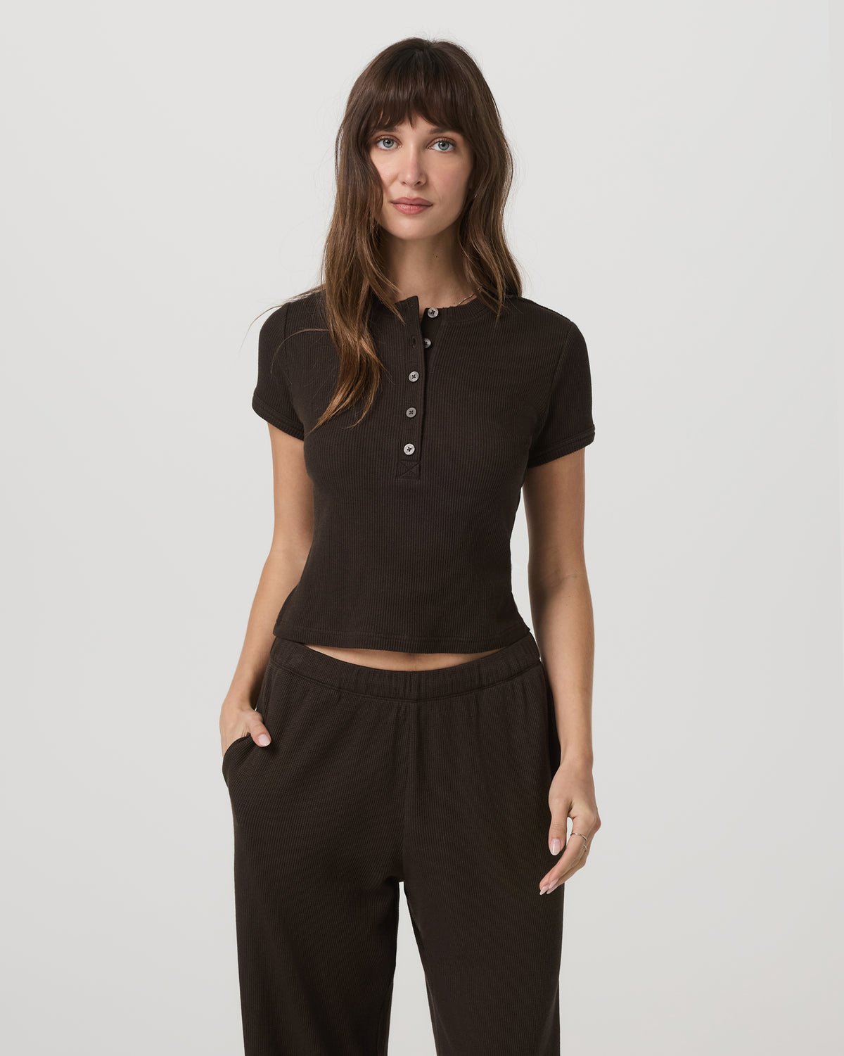 Vuori Short Sleeve Waffle Baby Tee Women's Dark Java T-Shirt