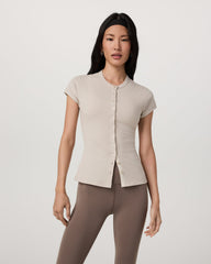 Vuori Short Sleeve Pose Button Up Women's Mushroom Crewneck