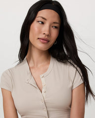 Vuori Short Sleeve Pose Button Up Women's Mushroom Crewneck