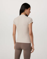 Vuori Short Sleeve Pose Button Up Women's Mushroom Crewneck