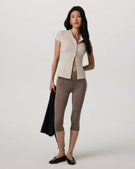 Vuori Short Sleeve Pose Button Up Women's Mushroom Crewneck