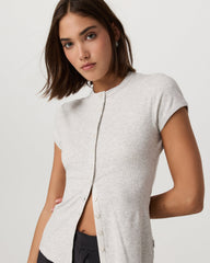 Vuori Women's Short Sleeve Pose Button Up White Heather Grey