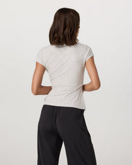 Vuori Women's Short Sleeve Pose Button Up White Heather Grey