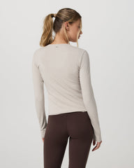 Vuori Long Sleeve Pose Twin Cardigan Women's Ecru Heather Top