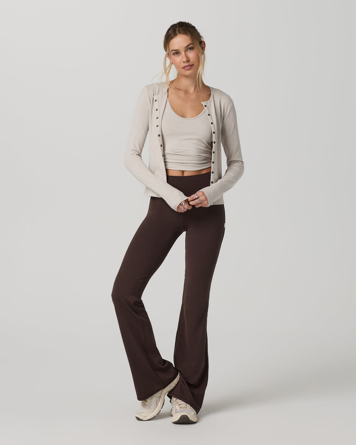 Vuori Long Sleeve Pose Twin Cardigan Women's Ecru Heather Top