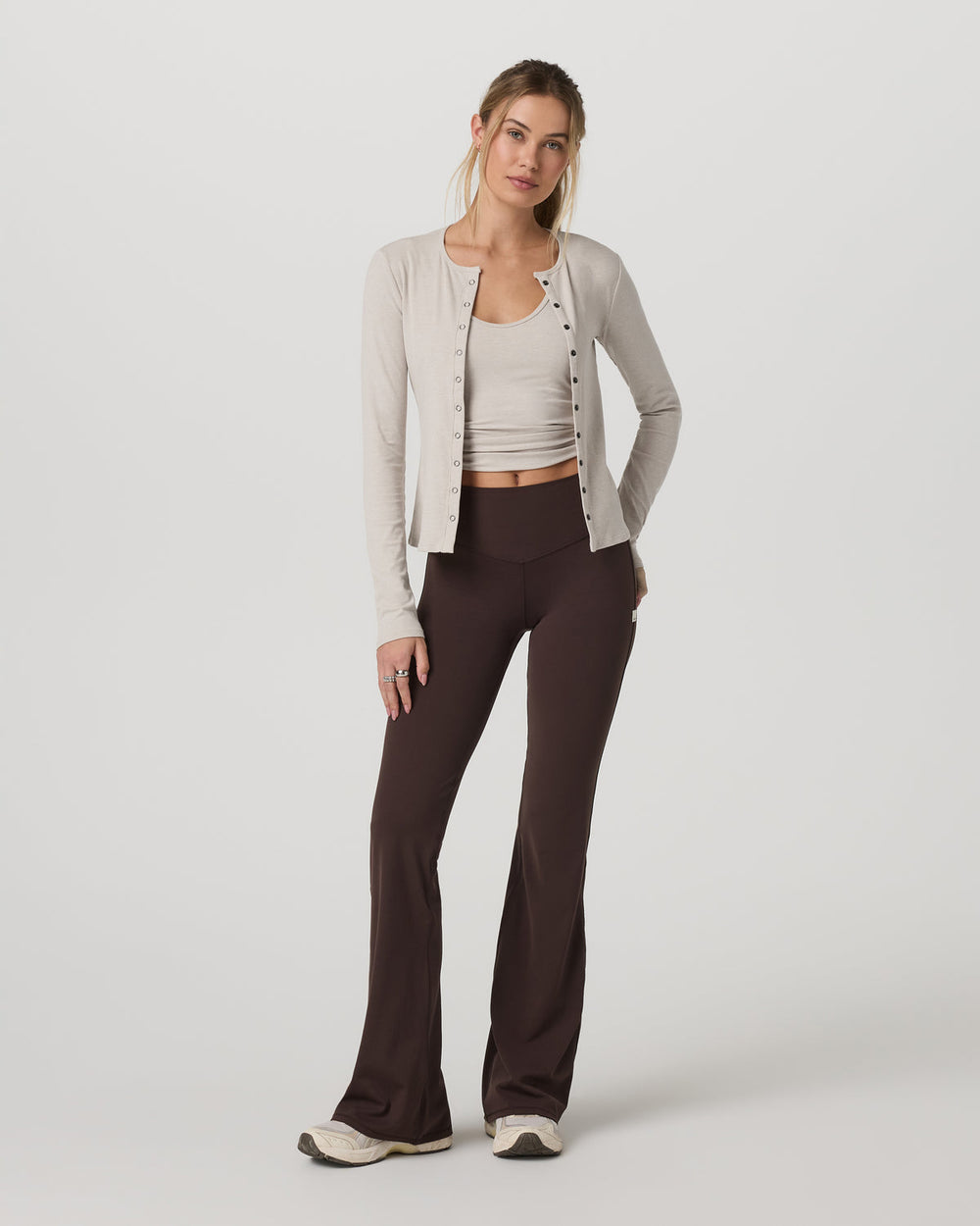 Vuori Long Sleeve Pose Twin Cardigan Women's Ecru Heather Top