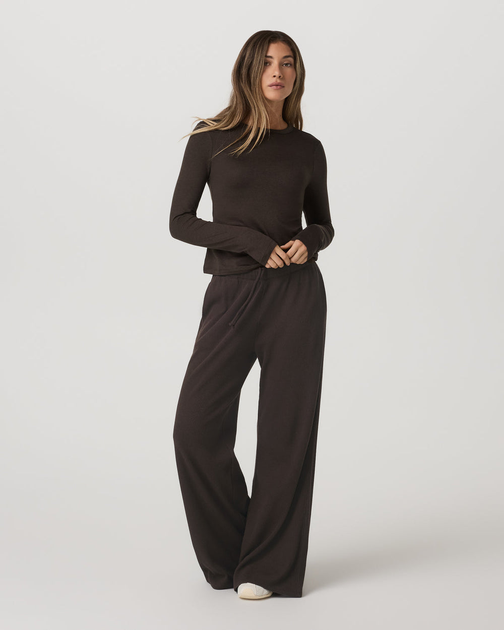 Vuori Long Sleeve Halo Essential Crew Tee Dark Java Heather