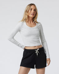 Vuori Long Sleeve Pose Scoop Tee White Heather Grey Shirt
