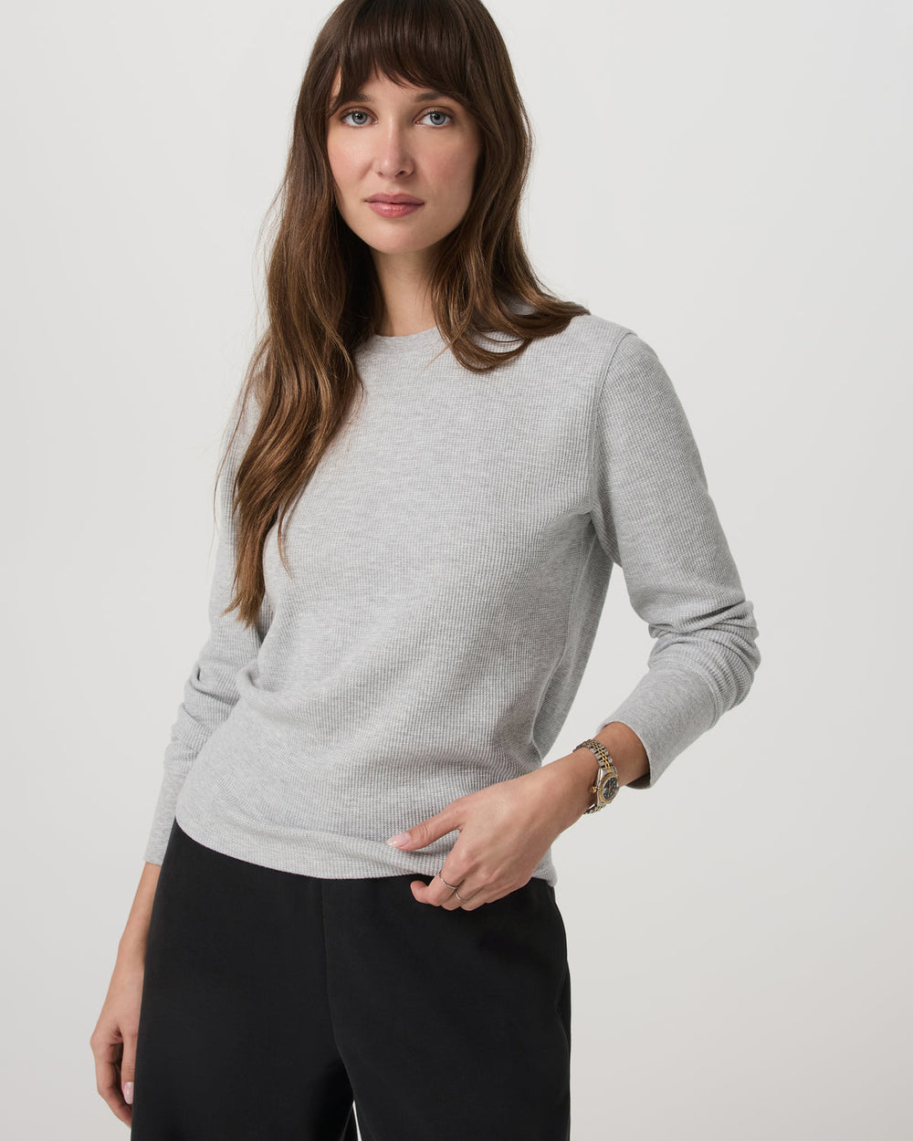 Vuori Long Sleeve Waffle Top Women's Light Heather Grey Tee