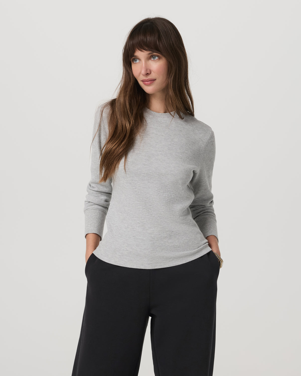 Vuori Long Sleeve Waffle Top Women's Light Heather Grey Tee