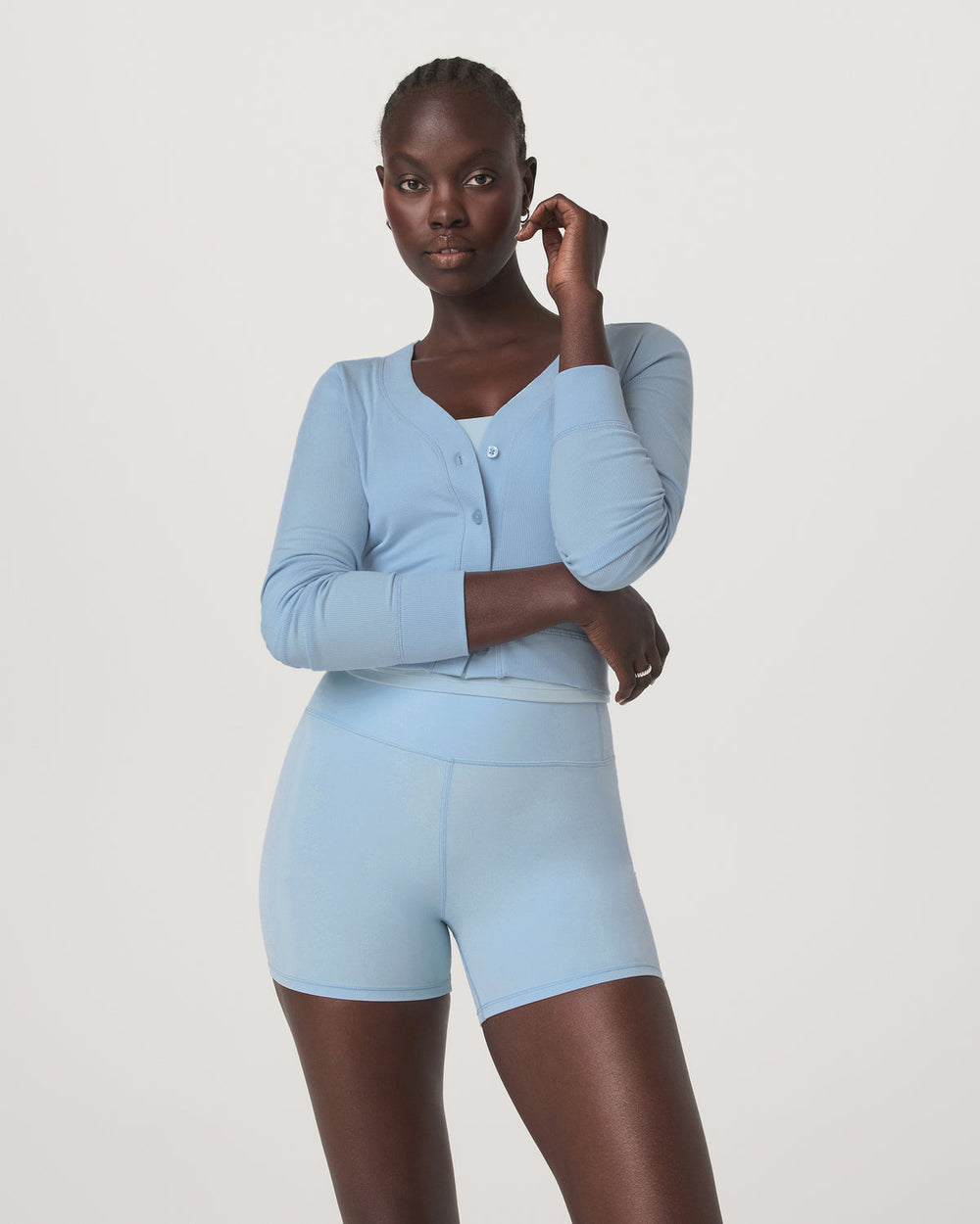 Vuori Long Sleeve Pose Mini Cardigan Women's Crystal Blue Top