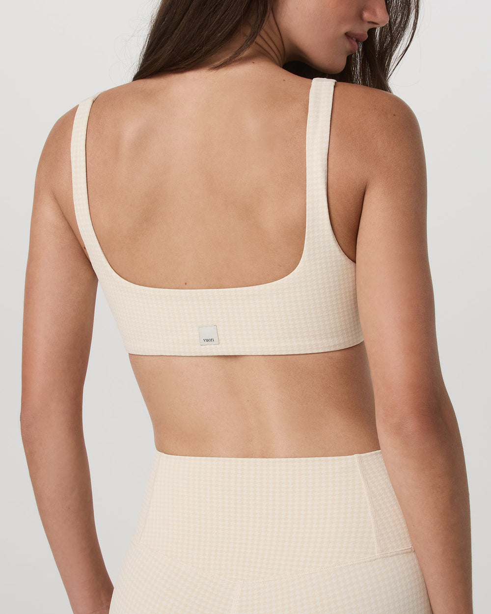 Vuori Micro Houndstooth Bra Women's Sports Bra in Natural
