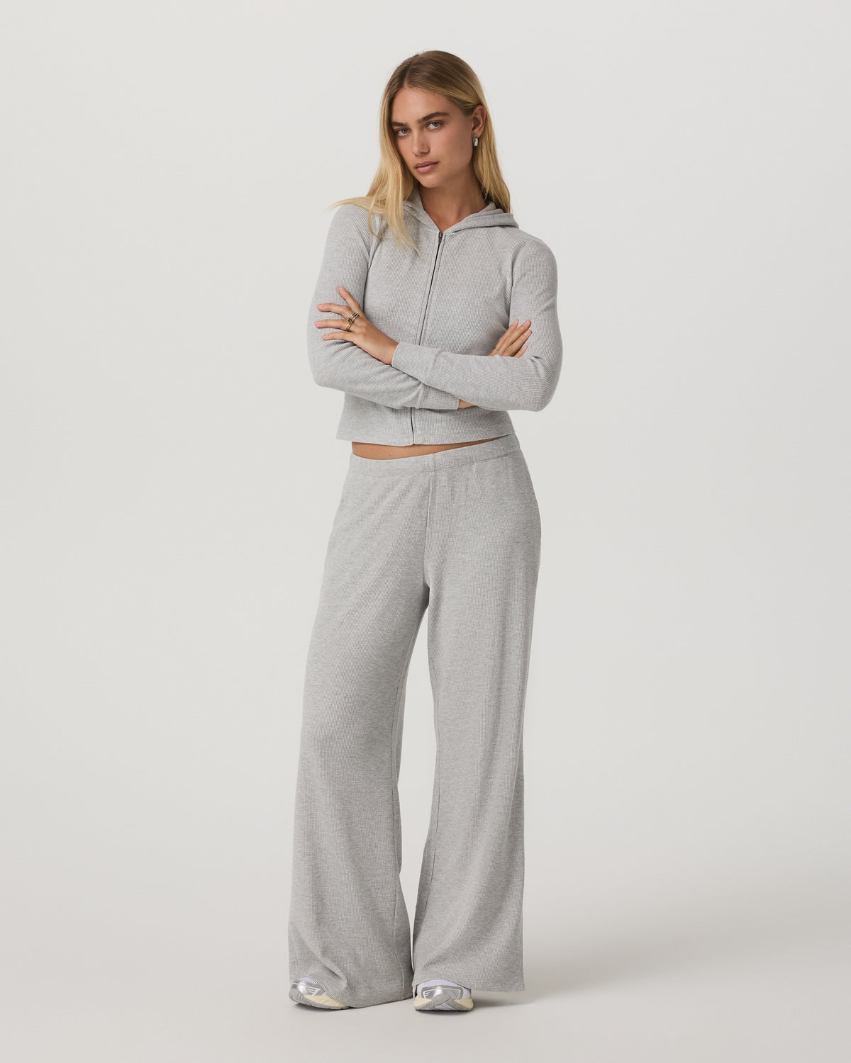 Vuori Waffle Wideleg Pant Women's Light Grey Waffle Knit Pants
