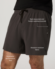 Vuori HardKore Short Lined 5" Men's Carbon Performance Shorts