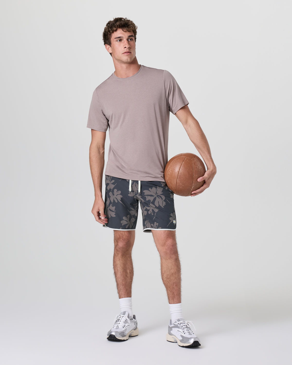 Vuori Banks Short Dark Pewter Plumeria Athletic Shorts