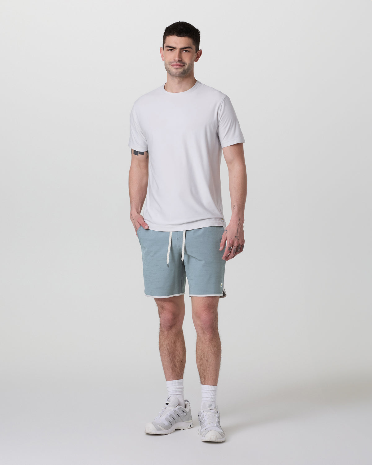 Vuori Banks Short Dusty Blue Slub Stripe Athletic Shorts