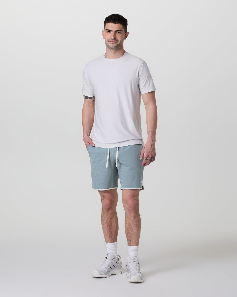 Vuori Banks Short Dusty Blue Slub Stripe Athletic Shorts