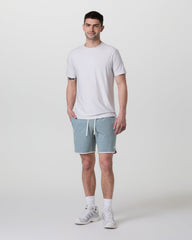 Vuori Banks Short Dusty Blue Slub Stripe Athletic Shorts