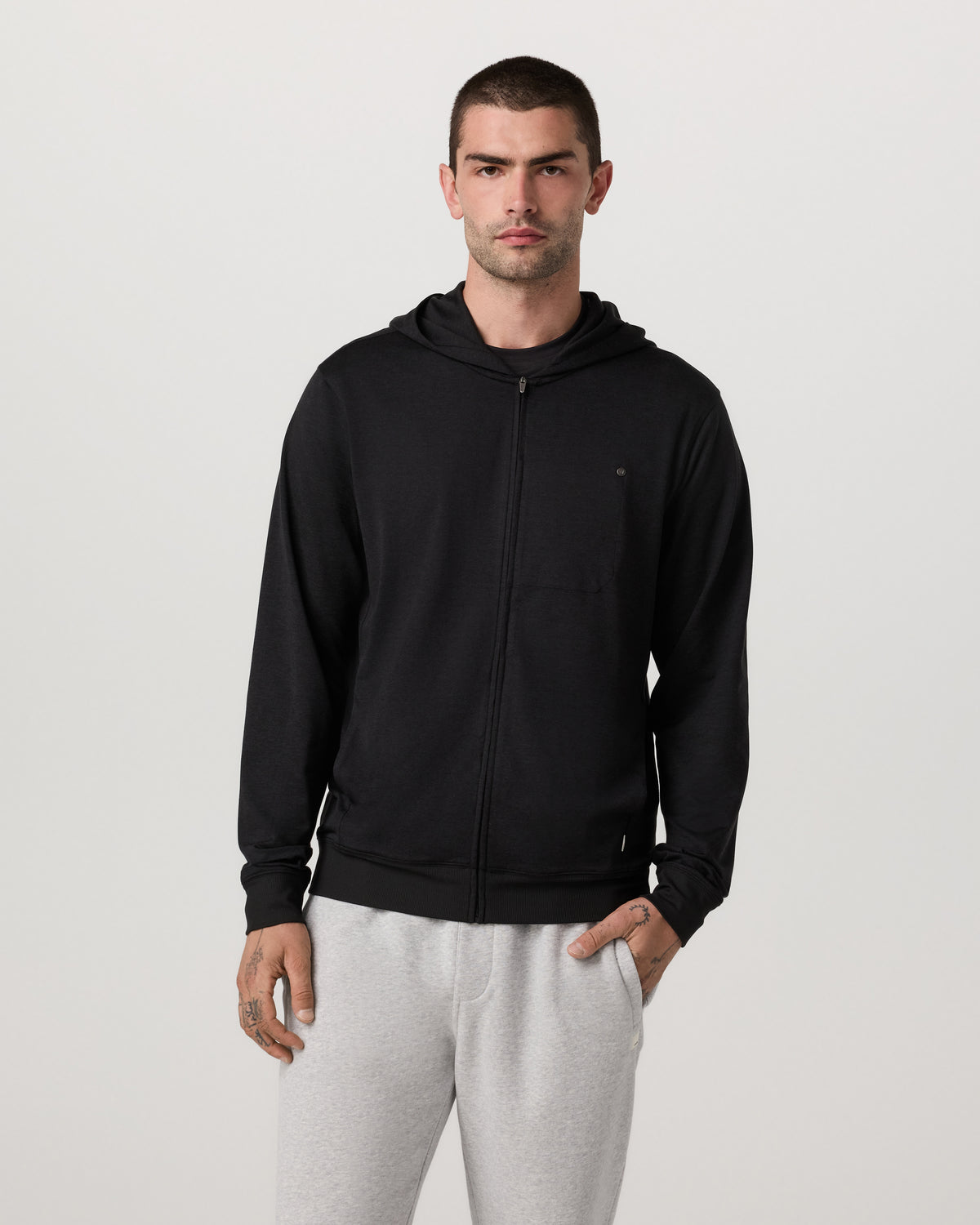 Vuori Ponto Full Zip Hoodie Men's Black Heather Hoodie