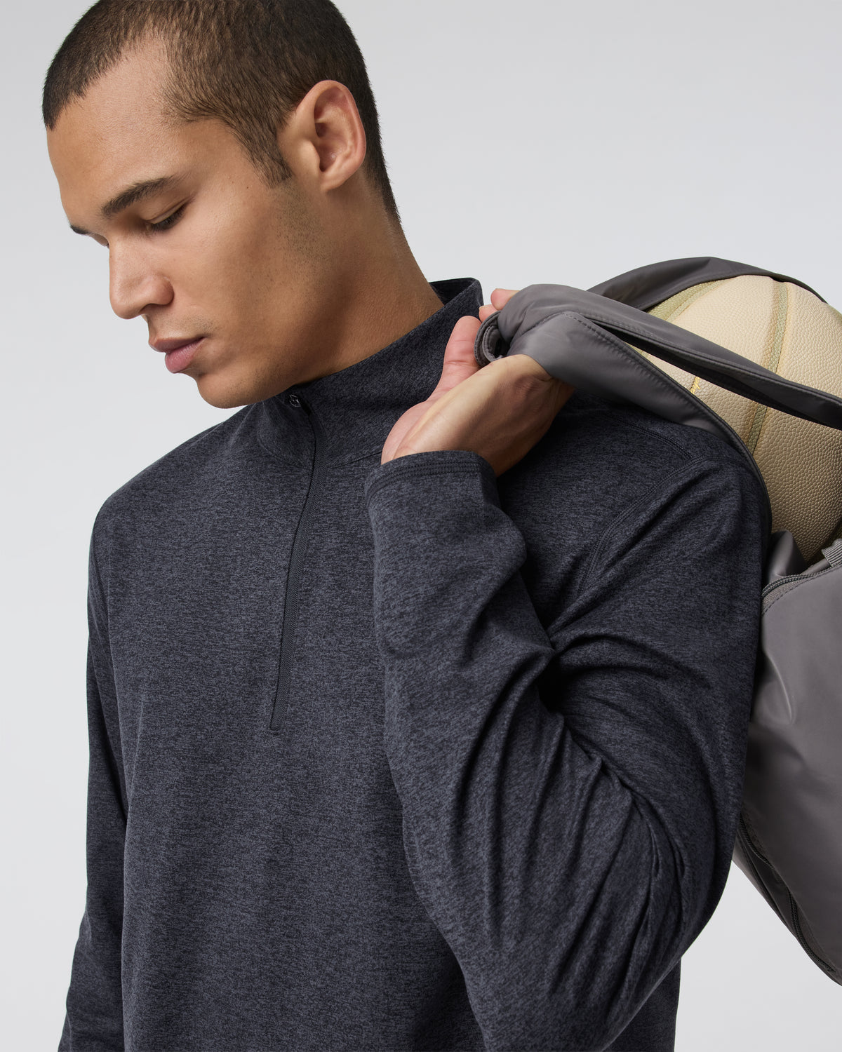 Vuori Ponto Half Zip Mock Neck Charcoal Heather