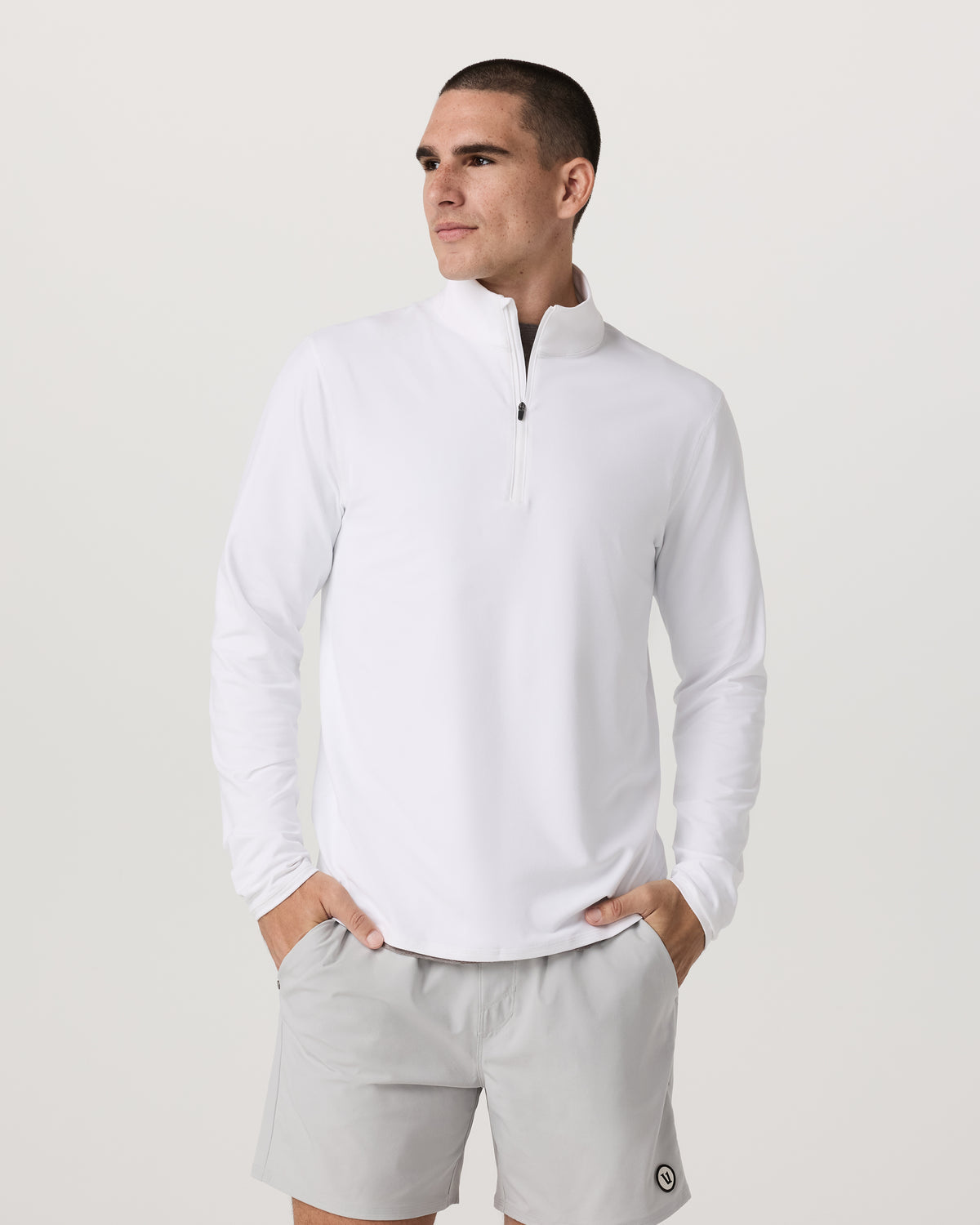 Vuori Ponto 1/2 Zip Mock Neck Men's White Mock Neck Top