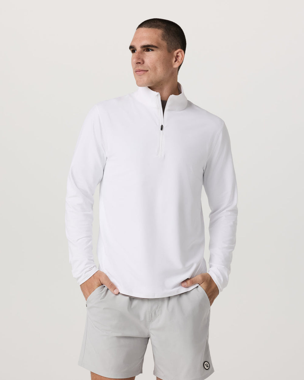 Vuori Ponto 1/2 Zip Mock Neck Men's White Mock Neck Top