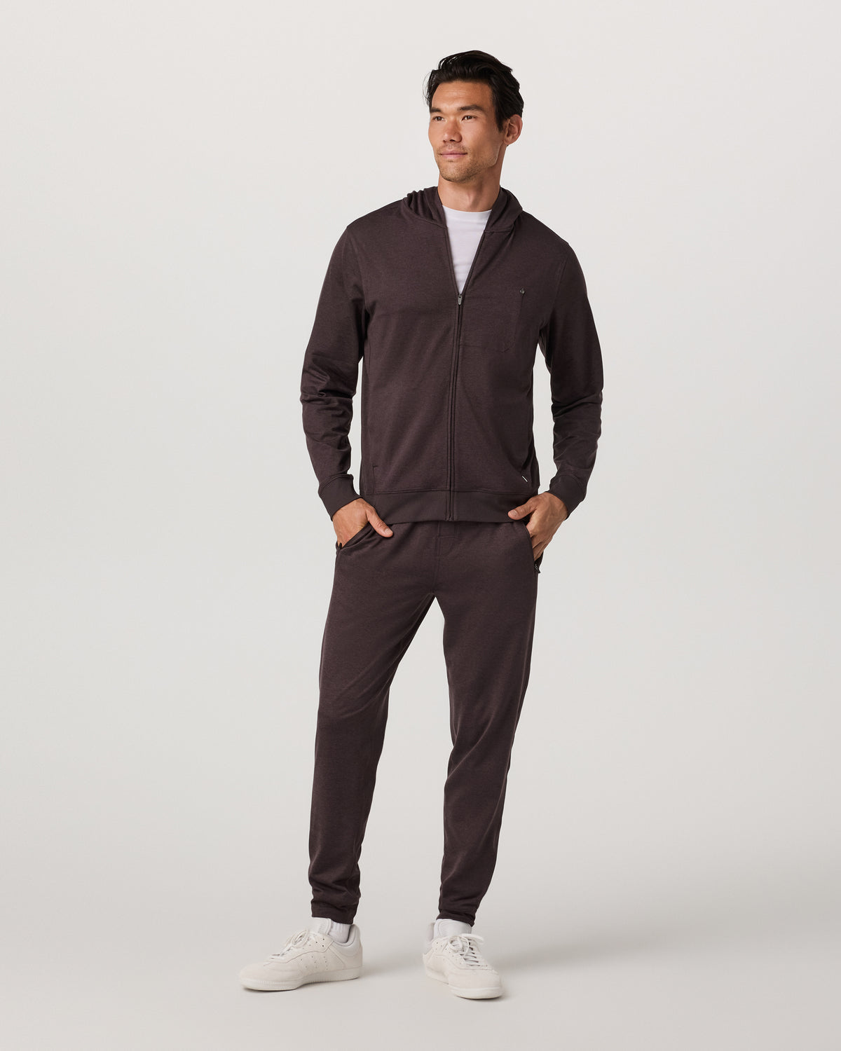 Vuori Ponto Full Zip Hoodie Men's Sangria Heather Hoodie