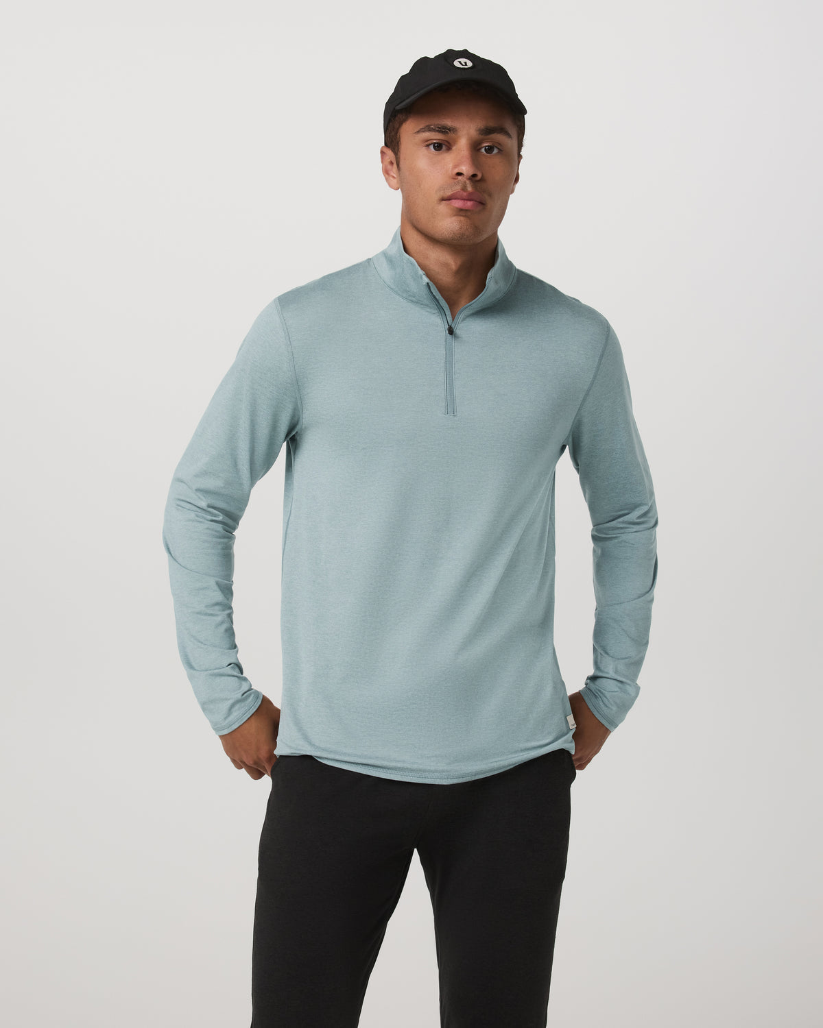 Vuori Ponto Half Zip Mock Neck Men's Misty Blue Heather Layer