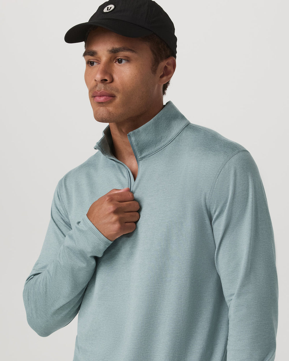 Vuori Ponto Half Zip Mock Neck Men's Misty Blue Heather Layer