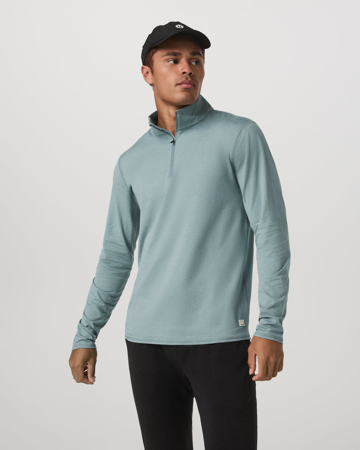 Vuori Ponto Half Zip Mock Neck Men's Misty Blue Heather Layer