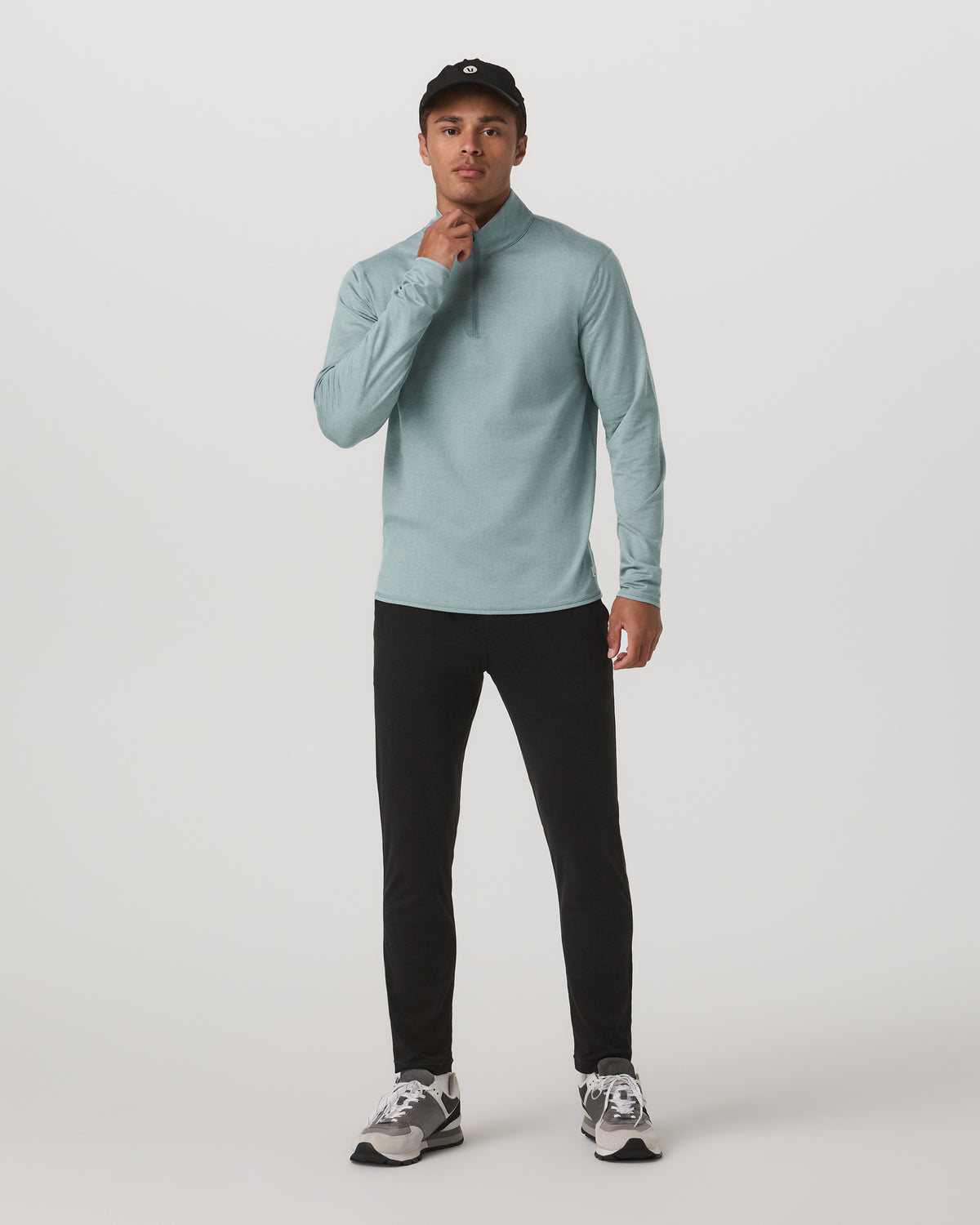 Vuori Ponto Half Zip Mock Neck Men's Misty Blue Heather Layer