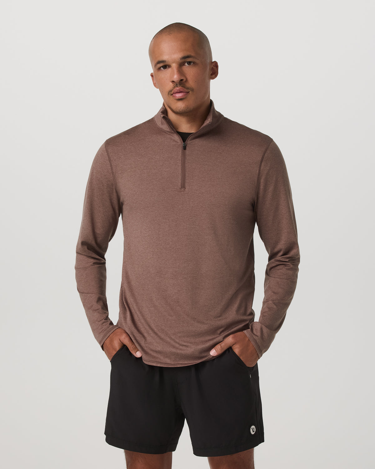 Vuori Ponto Half Zip Mock Neck Men's Sable Heather Layer
