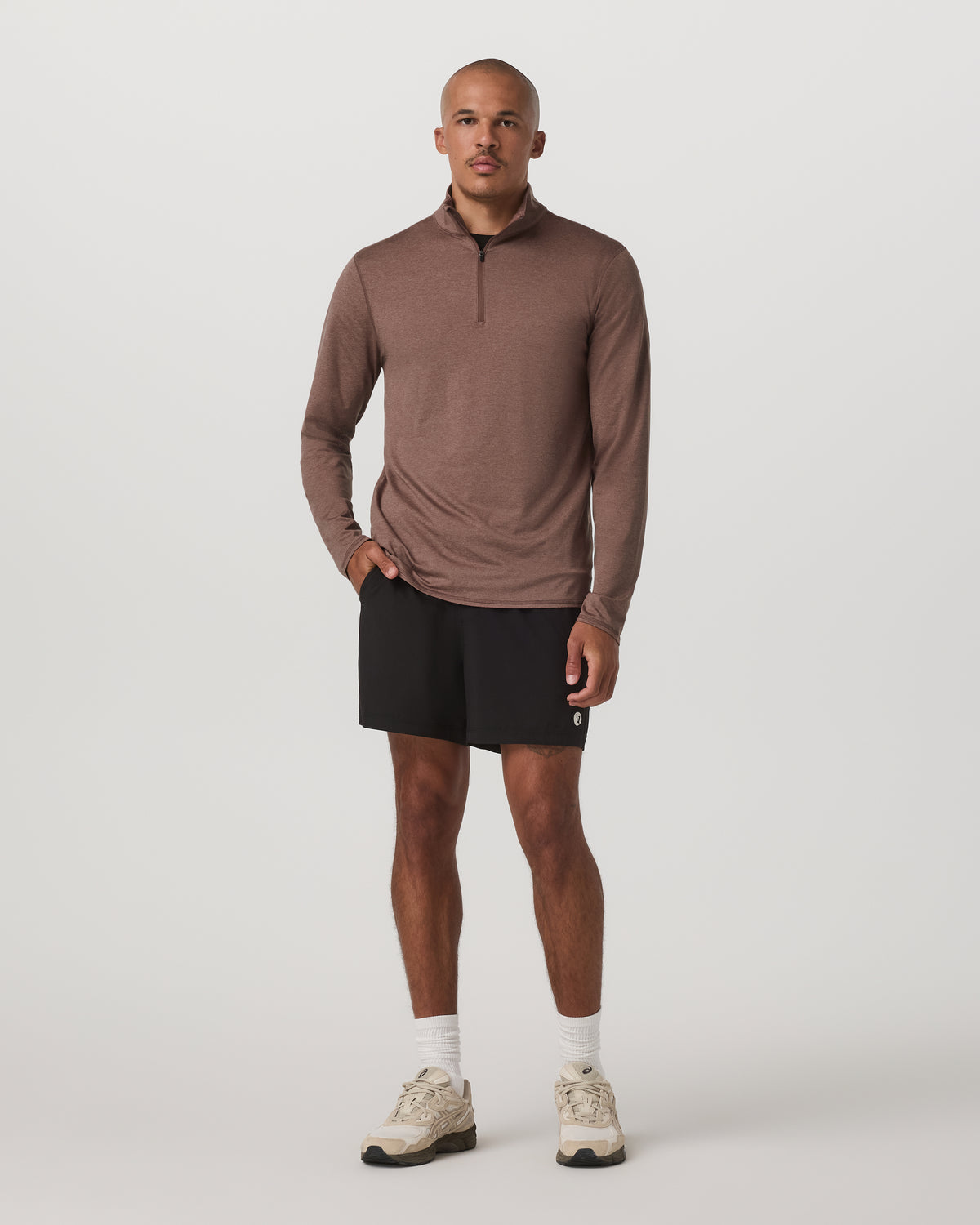 Vuori Ponto Half Zip Mock Neck Men's Sable Heather Layer