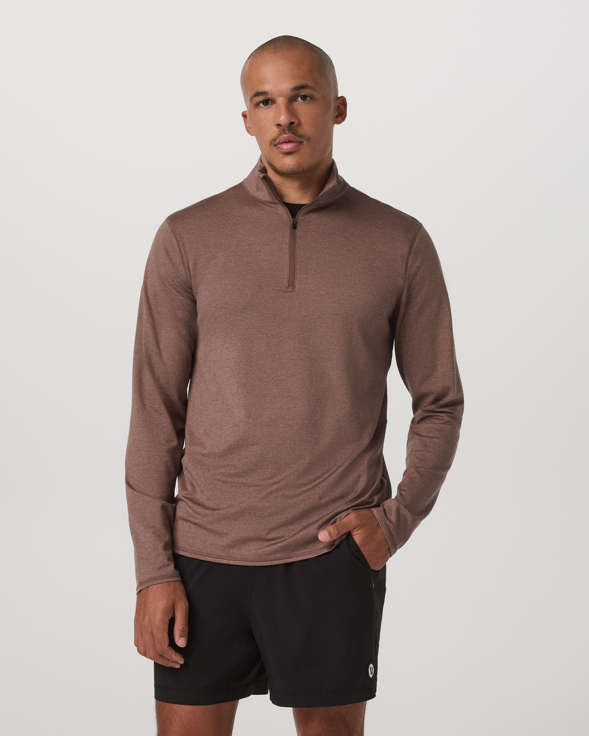 Vuori Ponto Half Zip Mock Neck Men's Sable Heather Layer