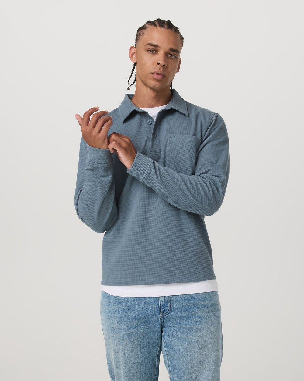 Vuori Long Sleeve Waffle Polo Men's Abyss Polo Shirt