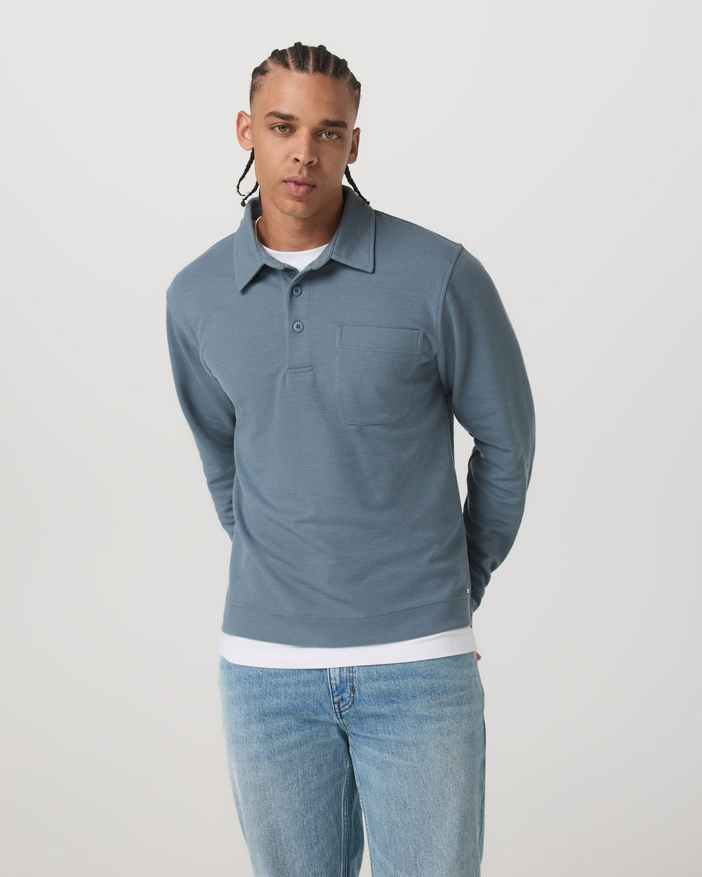 Vuori Long Sleeve Waffle Polo Men's Abyss Polo Shirt