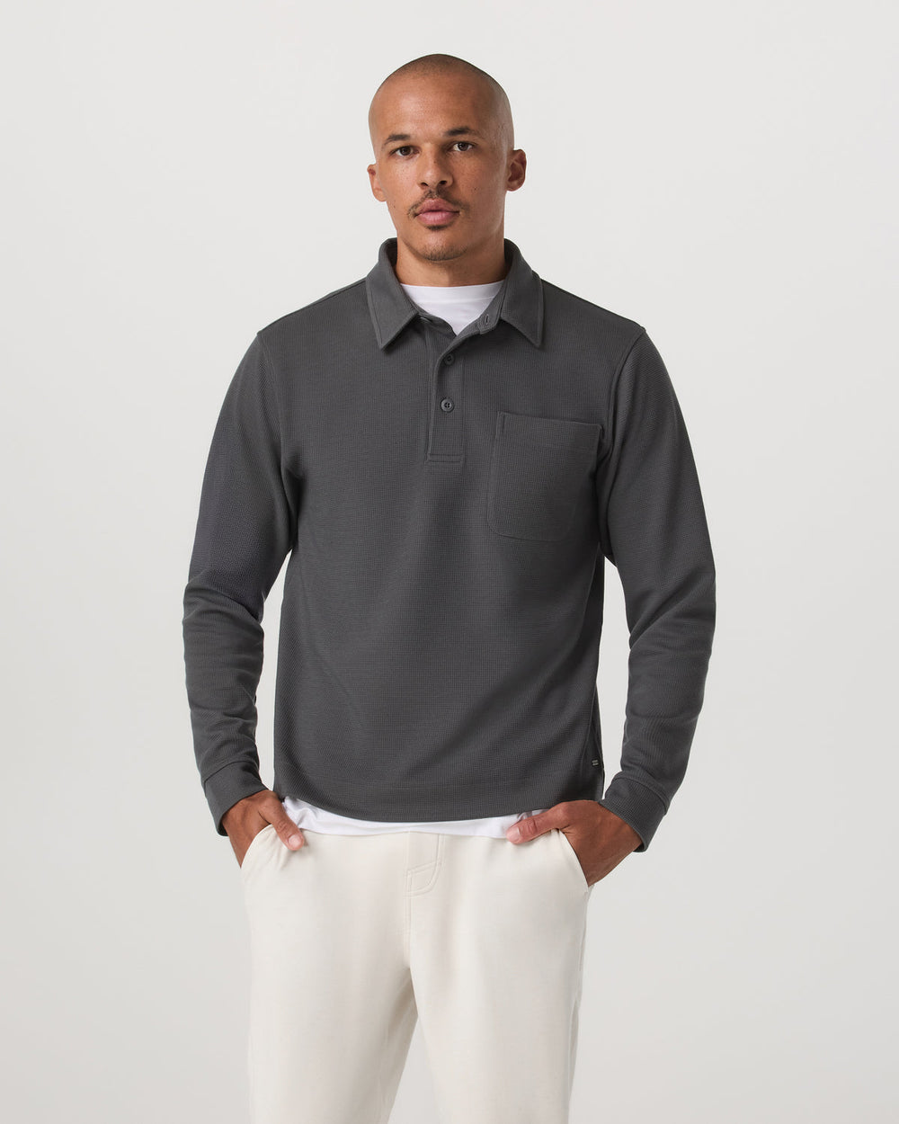 Vuori Long Sleeve Waffle Polo Men's Dark Pewter Polo Shirt