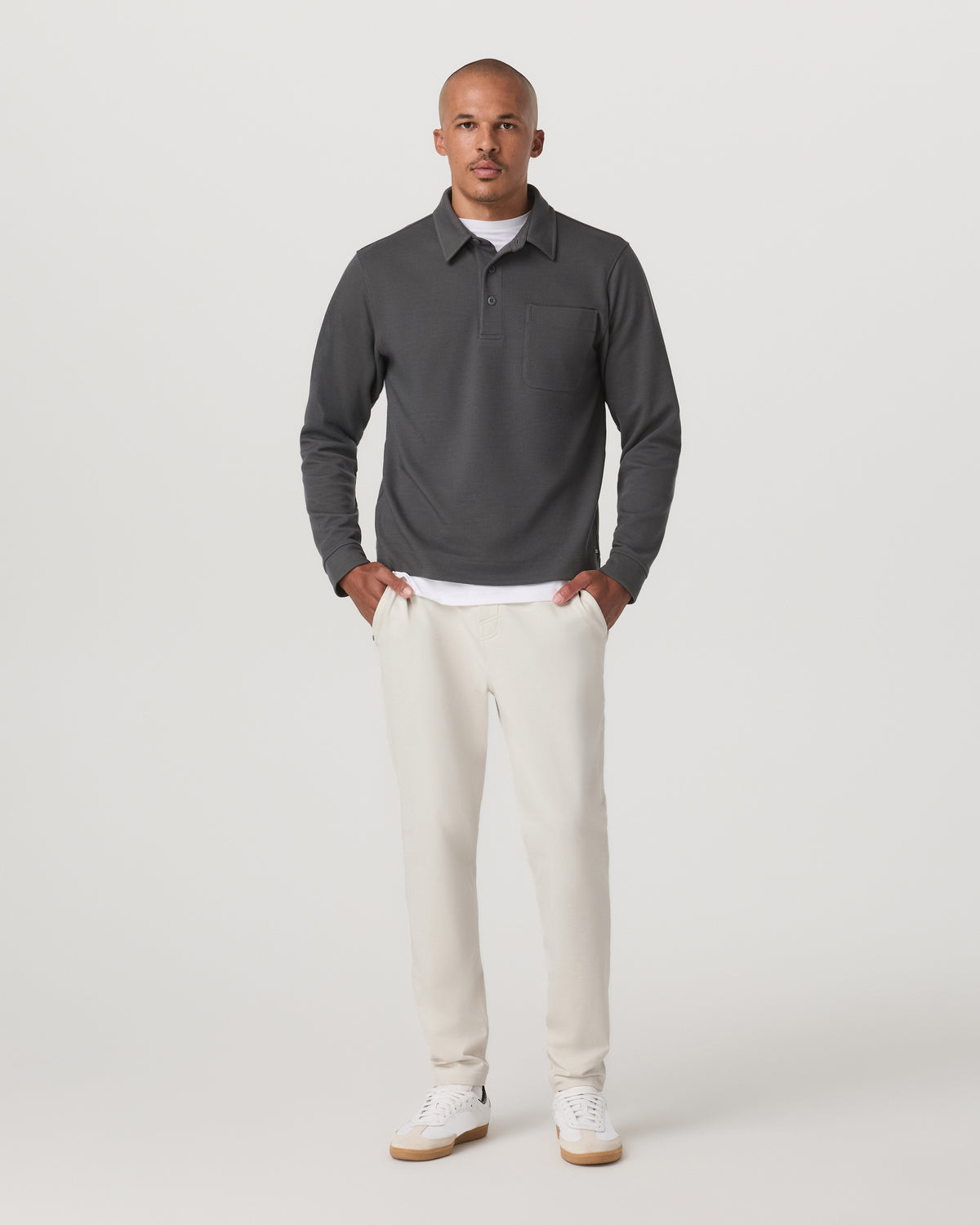 Vuori Long Sleeve Waffle Polo Men's Dark Pewter Polo Shirt