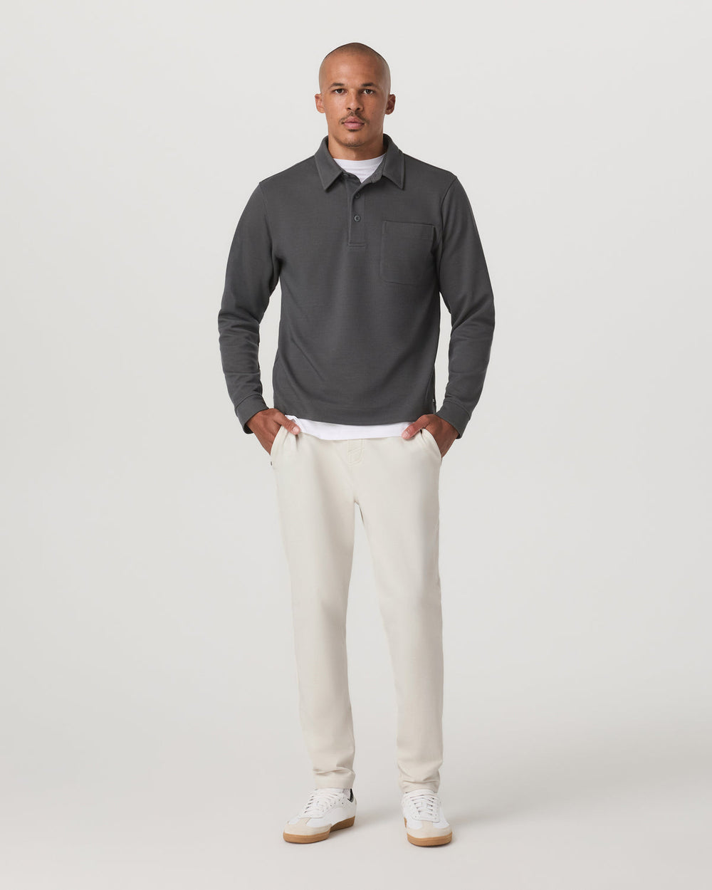 Vuori Long Sleeve Waffle Polo Men's Dark Pewter Polo Shirt