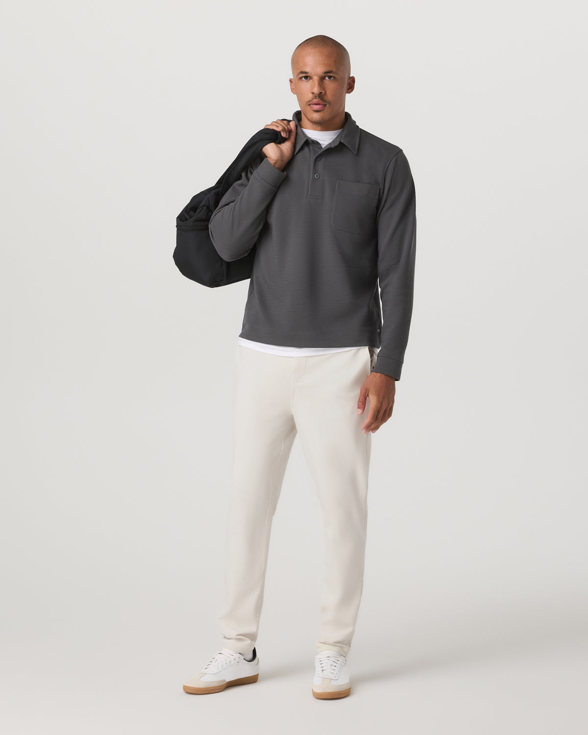 Vuori Long Sleeve Waffle Polo Men's Dark Pewter Polo Shirt